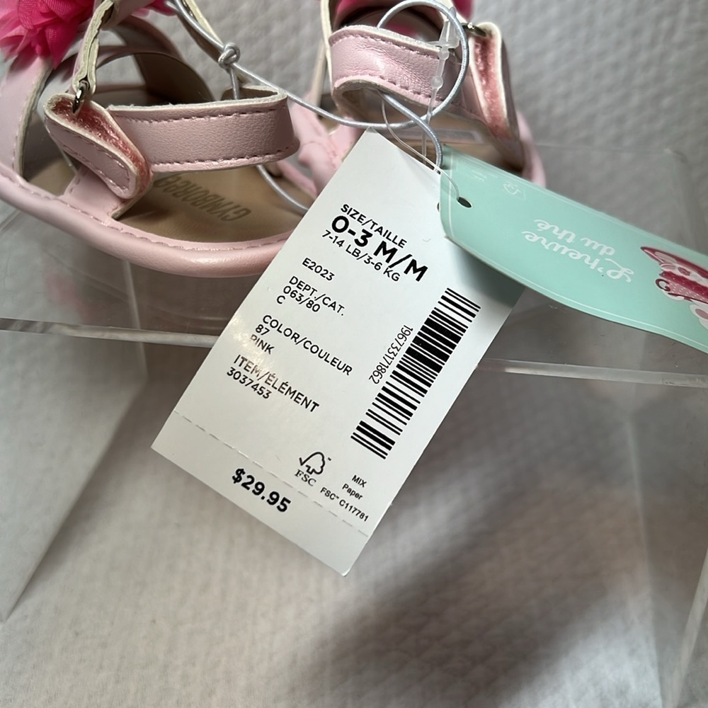 Gymboree Newborn Baby Girls Pink‎ Rose Petal Flower 🌸 Flat Sandals 0-3 M - Picture 7 of 7